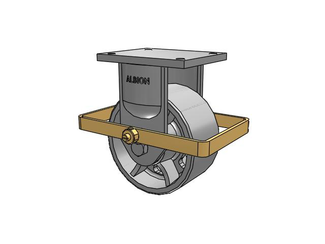 94 Series TRL Top Plate Rigid Caster with 8 x 4 Grey Enamel CA - Cast Iron Wheel and Wrap Around Brake