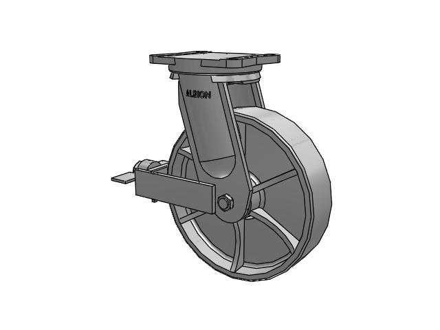 94 Series TRL Top Plate Swivel Caster with 12 x 3 Grey Enamel CA - Cast Iron Wheel and Face Brake