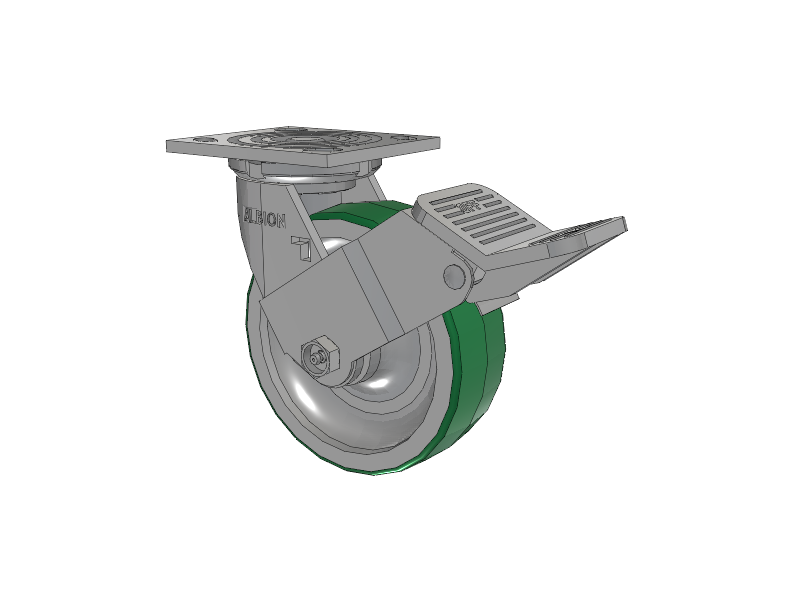 16 Series Top Plate Swivel Caster with 6 x 2 Green Tread on Aluminum Core PD - Polyurethane (Aluminum Core) Wheel and Face Brake