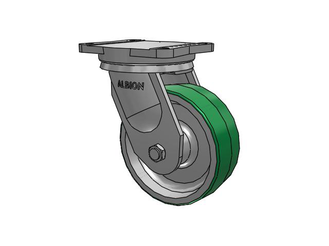 Roulette pivotante à plaque supérieure TRL série 94 avec bande de roulement verte 8 x 3 sur noyau en aluminium PD - Roue en polyuréthane (noyau en aluminium)