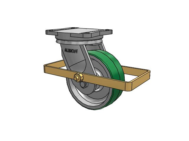 94 Series TRL Top Plate Swivel Caster with 8 x 3 Green Tread on Aluminum Core PD - Polyurethane (Aluminum Core) Wheel and Wrap Around Brake
