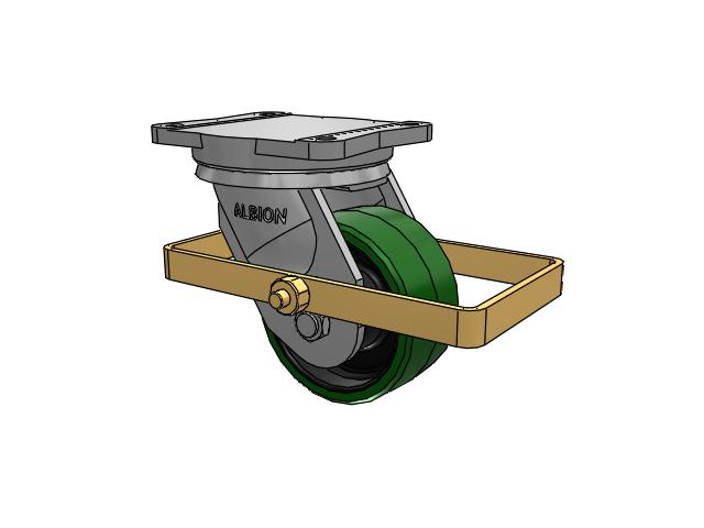 94 Series TRL Top Plate Swivel Caster with 6 x 3 Green Tread on Black Cast Iron Core PX - Thick Polyurethane (Cast Iron Core) Wheel and Wrap Around Brake