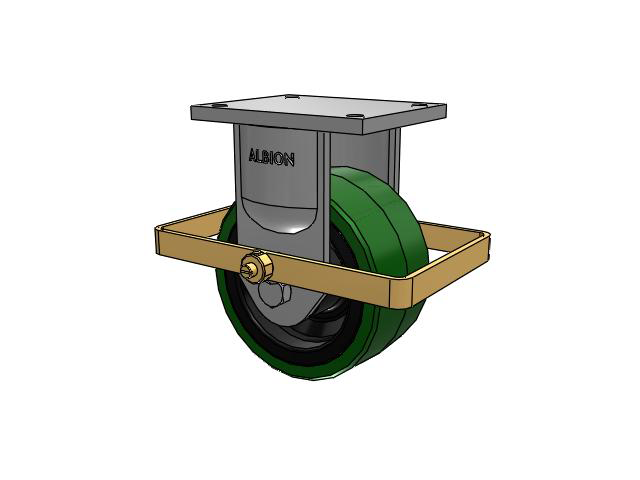 94 Series TRL Top Plate Rigid Caster with 8 x 4 Green Tread on Black Cast Iron Core PX - Thick Polyurethane (Cast Iron Core) Wheel and Wrap Around Brake