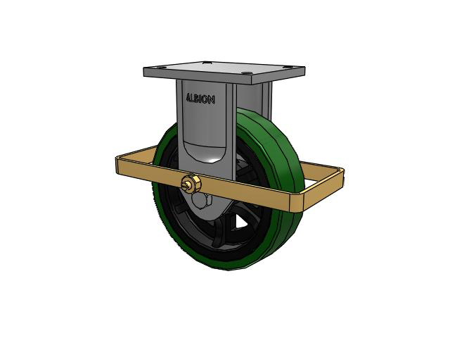94 Series TRL Top Plate Rigid Caster with 10 x 3 Green Tread on Black Cast Iron Core PX - Thick Polyurethane (Cast Iron Core) Wheel and Wrap Around Brake
