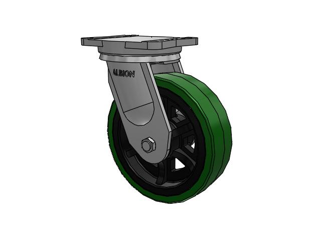 94 Series BBL Caster with 10 x 3 Green Tread on Black Cast Iron Core PX - Thick Polyurethane (Cast Iron Core) Wheel