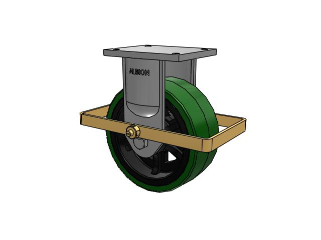 94 Series TRL Top Plate Rigid Caster with 10 x 4 Green Tread on Black Cast Iron Core PX - Thick Polyurethane (Cast Iron Core) Wheel and Wrap Around Brake
