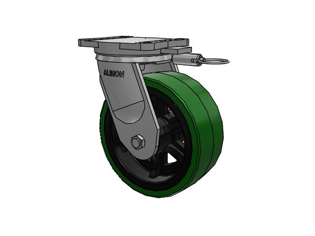 94 Series TRL Top Plate Swivel Caster with 10 x 4 Green Tread on Black Cast Iron Core PX - Thick Polyurethane (Cast Iron Core) Wheel