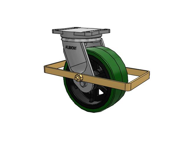 94 Series TRL Top Plate Swivel Caster with 10 x 4 Green Tread on Black Cast Iron Core PX - Thick Polyurethane (Cast Iron Core) Wheel and Wrap Around Brake