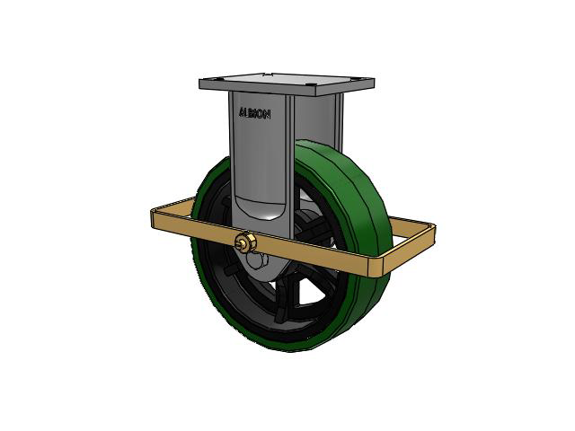 94 Series TRL Top Plate Rigid Caster with 12 x 4 Green Tread on Black Cast Iron Core PX - Thick Polyurethane (Cast Iron Core) Wheel and Wrap Around Brake