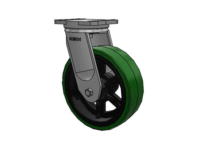 94 Series TRL Top Plate Swivel Caster with 12 x 4 Green Tread on Black Cast Iron Core PX - Thick Polyurethane (Cast Iron Core) Wheel