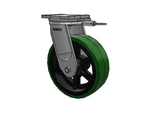 94 Series TRL Top Plate Swivel Caster with 12 x 4 Green Tread on Black Cast Iron Core PX - Thick Polyurethane (Cast Iron Core) Wheel