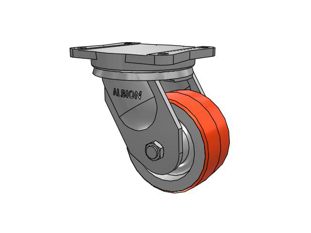 94 Series TRL Top Plate Swivel Caster with 6 x 3 Red-Orange Tread on Cast Iron Core PY - Polyurethane (Cast Iron Core) Wheel