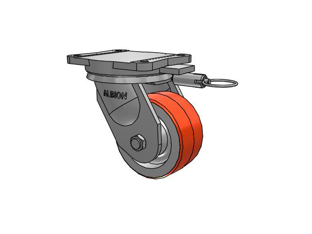94 Series TRL Top Plate Swivel Caster with 6 x 3 Red-Orange Tread on Cast Iron Core PY - Polyurethane (Cast Iron Core) Wheel