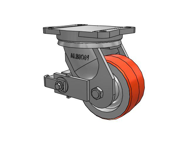 94 Series TRL Top Plate Swivel Caster with 6 x 3 Red-Orange Tread on Cast Iron Core PY - Polyurethane (Cast Iron Core) Wheel and Poly Cam Brake