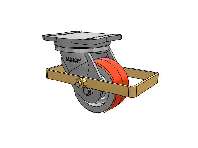 94 Series TRL Top Plate Swivel Caster with 6 x 3 Red-Orange Tread on Cast Iron Core PY - Polyurethane (Cast Iron Core) Wheel and Wrap Around Brake