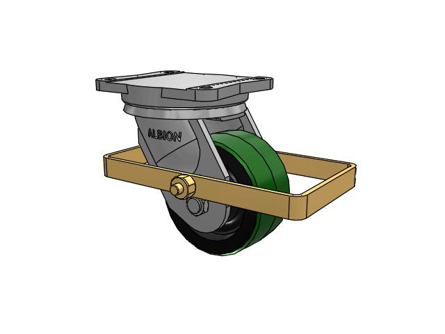 Roulette pivotante à plaque supérieure TRL série 94, avec bande de roulement verte 6 x 3 sur noyau en fonte noire PY - Roue en polyuréthane (noyau en fonte) et frein enveloppant
