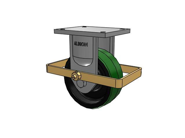 94 Series TRL Top Plate Rigid Caster with 8 x 3 Green Tread on Black Cast Iron Core PY - Polyurethane (Cast Iron Core) Wheel and Wrap Around Brake
