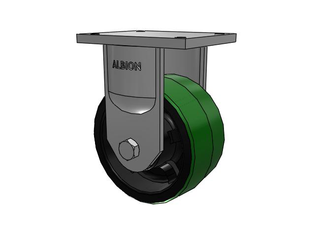 94 Series TRL Top Plate Rigid Caster with 8 x 4 Green Tread on Black Cast Iron Core PY - Polyurethane (Cast Iron Core) Wheel