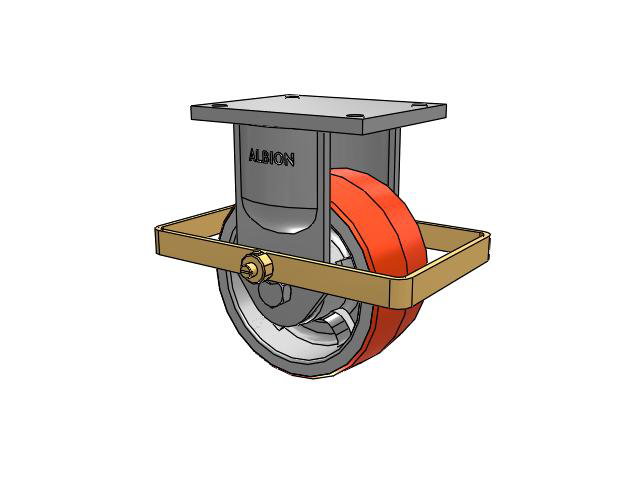 94 Series TRL Top Plate Rigid Caster with 8 x 4 Red-Orange Tread on Cast Iron Core PY - Polyurethane (Cast Iron Core) Wheel and Wrap Around Brake