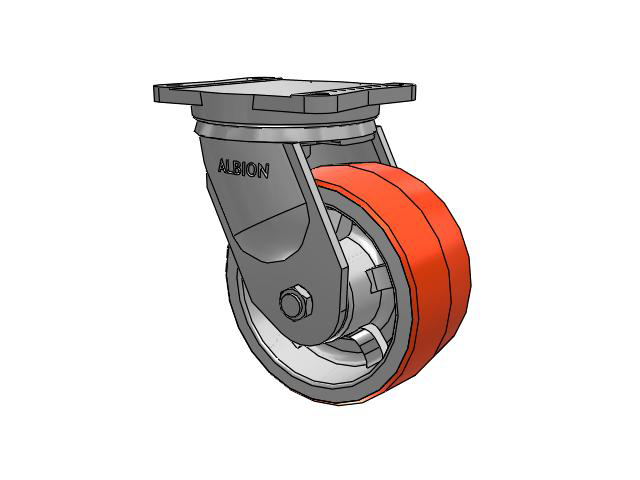 94 Series TRL Top Plate Swivel Caster with 8 x 4 Red-Orange Tread on Cast Iron Core PY - Polyurethane (Cast Iron Core) Wheel