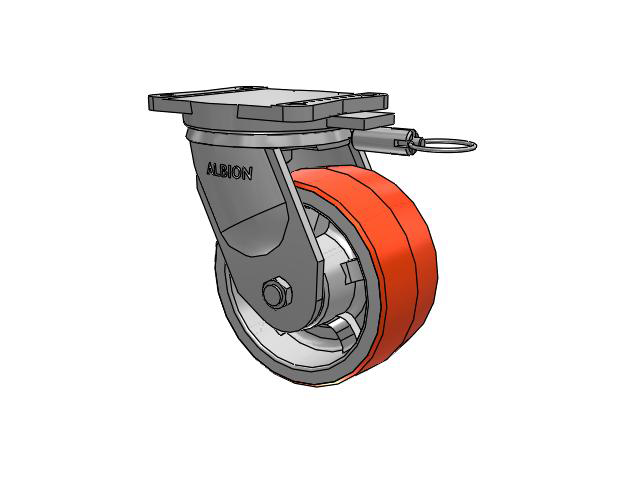 94 Series TRL Top Plate Swivel Caster with 8 x 4 Red-Orange Tread on Cast Iron Core PY - Polyurethane (Cast Iron Core) Wheel