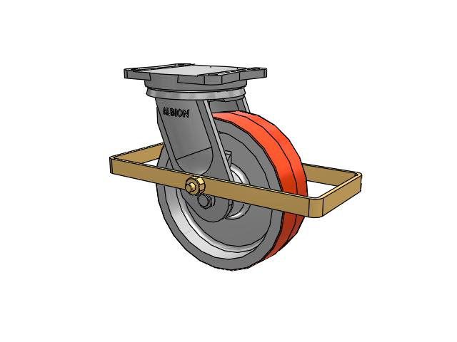 94 Series TRL Top Plate Swivel Caster with 10 x 3 Red-Orange Tread on Cast Iron Core PY - Polyurethane (Cast Iron Core) Wheel and Wrap Around Brake