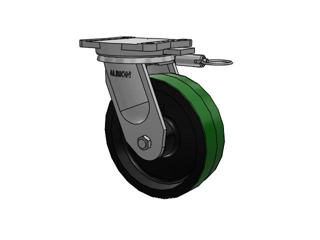94 Series TRL Top Plate Swivel Caster with 10 x 3 Green Tread on Black Cast Iron Core PY - Polyurethane (Cast Iron Core) Wheel