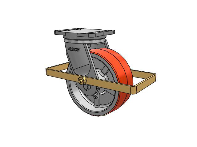 94 Series TRL Top Plate Swivel Caster with 10 x 4 Red-Orange Tread on Cast Iron Core PY - Polyurethane (Cast Iron Core) Wheel and Wrap Around Brake