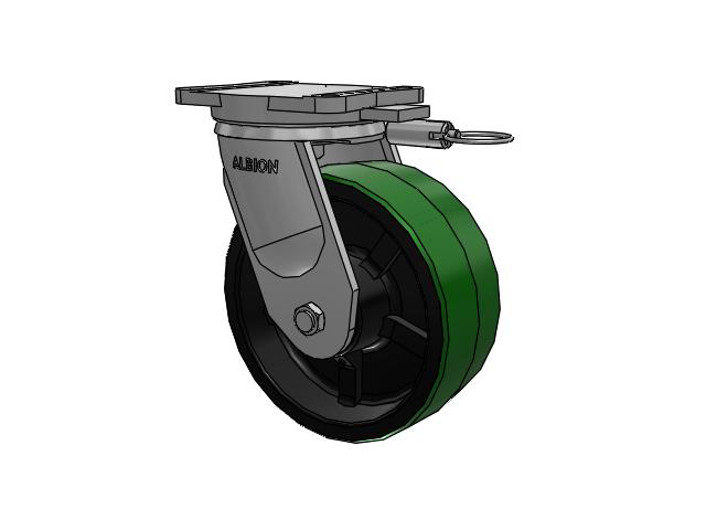 94 Series TRL Top Plate Swivel Caster with 10 x 4 Green Tread on Black Cast Iron Core PY - Polyurethane (Cast Iron Core) Wheel