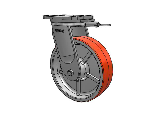 94 Series TRL Top Plate Swivel Caster with 12 x 3.5 Red-Orange Tread on Cast Iron Core PY - Polyurethane (Cast Iron Core) Wheel