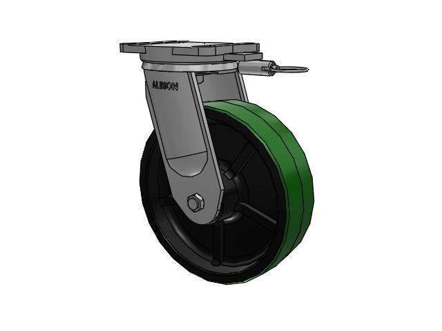 94 Series TRL Top Plate Swivel Caster with 12 x 3.5 Green Tread on Black Cast Iron Core PY - Polyurethane (Cast Iron Core) Wheel