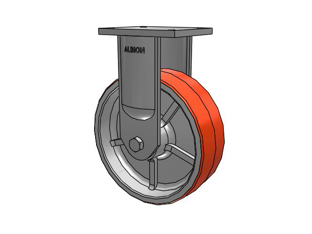 94 Series TRL Top Plate Rigid Caster with 12 x 4 Red-Orange Tread on Cast Iron Core PY - Polyurethane (Cast Iron Core) Wheel