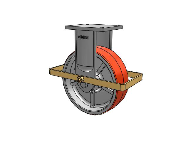 94 Series TRL Top Plate Rigid Caster with 12 x 4 Red-Orange Tread on Cast Iron Core PY - Polyurethane (Cast Iron Core) Wheel and Wrap Around Brake