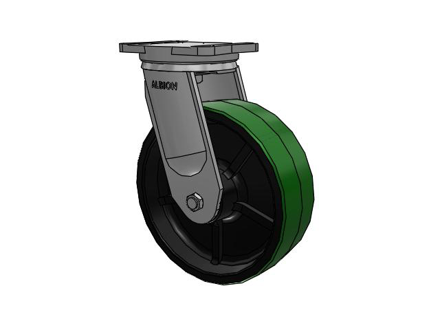 94 Series BBL Caster with 12 x 4 Green Tread on Black Cast Iron Core PY - Polyurethane (Cast Iron Core) Wheel