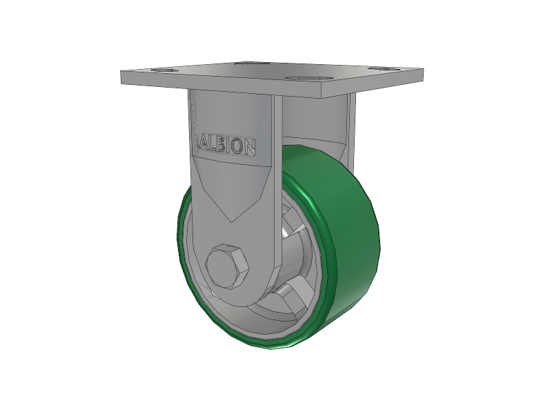16 Series Top Plate Rigid Caster with 4 x 2 Green Tread on Silver Cast Iron Core PI - Polyurethane (Cast Iron Core) Wheel