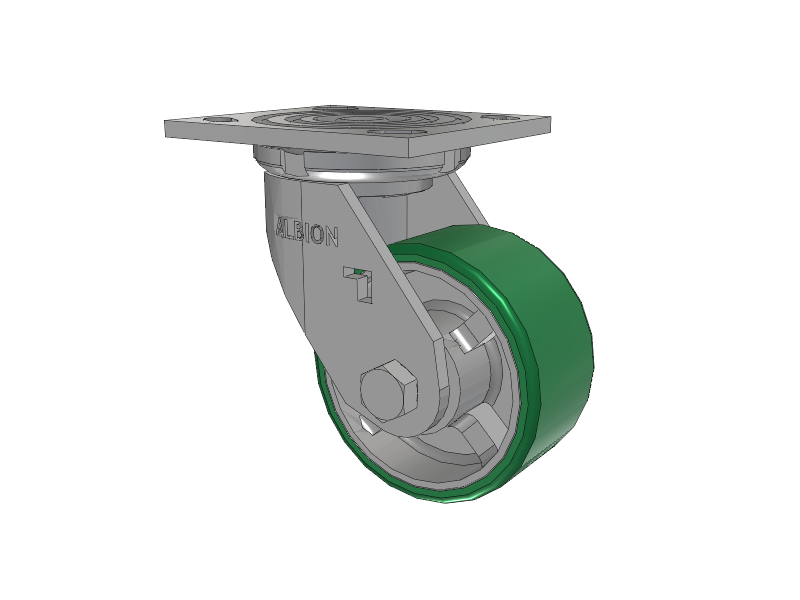 16 Series Top Plate Swivel Caster with 4 x 2 Green Tread on Silver Cast Iron Core PI - Polyurethane (Cast Iron Core) Wheel