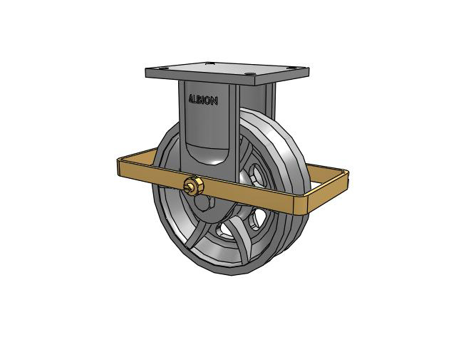 94 Series TRL Top Plate Rigid Caster with 10 x 3 Silver Enamel Paint VL - Cast Iron V-Groove Wheel and Wrap Around Brake