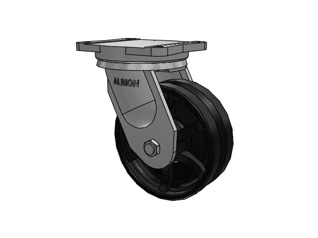 94 Series TRL Top Plate Swivel Caster with 8 x 3 Flat Black Paint VM - Ductile V-Groove Wheel