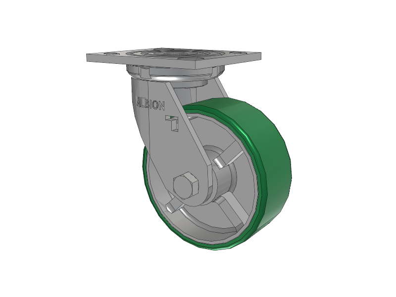 16 Series Top Plate Swivel Caster with 5 x 2 Green Tread on Silver Cast Iron Core PI - Polyurethane (Cast Iron Core) Wheel