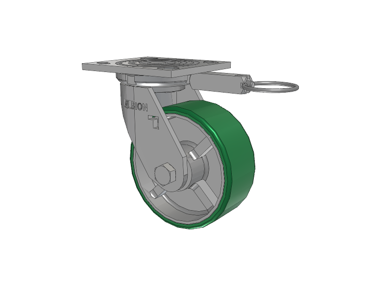 16 Series Top Plate Swivel Caster with 5 x 2 Green Tread on Silver Cast Iron Core PI - Polyurethane (Cast Iron Core) Wheel