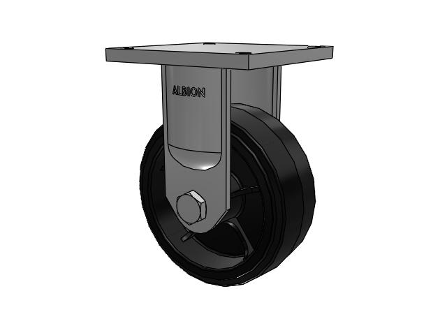 95 Series TRL Top Plate Rigid Caster with 10 x 4 Black Tread on Black Enamel Core MR - Moldon Rubber (Cast Iron Core) Wheel