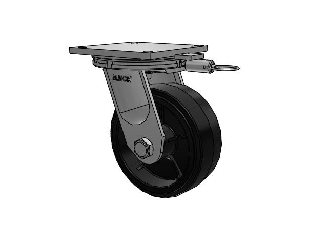 95 Series BBL Top Plate Swivel Caster with 10 x 4 Black Tread on Black Enamel Core MR - Moldon Rubber (Cast Iron Core) Wheel
