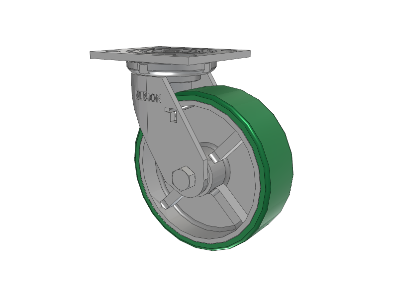 16 Series Top Plate Swivel Caster with 6 x 2 Green Tread on Silver Cast Iron Core PI - Polyurethane (Cast Iron Core) Wheel