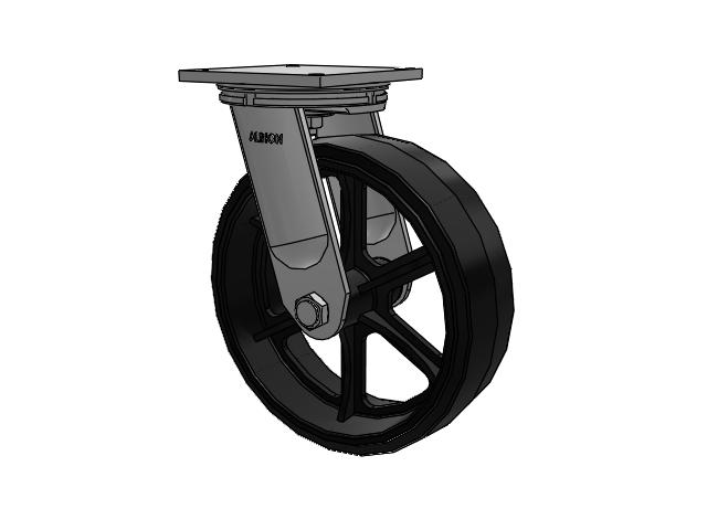 95 Series BBL Top Plate Swivel Caster with 16 x 5 Black Tread on Black Enamel Core MR - Moldon Rubber (Cast Iron Core) Wheel