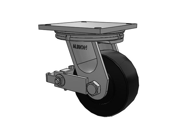 95 Series BBL Top Plate Swivel Caster with 8 x 3 Black Polymer NX - Trionix High Impact Polymer Wheel and Poly Cam Brake