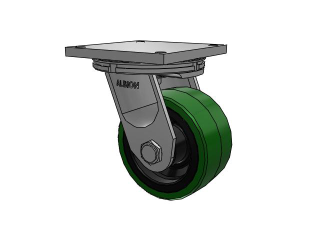 95 Series TRL Top Plate Swivel Caster with 8 x 4 Green Tread on Black Cast Iron Core PX - Thick Polyurethane (Cast Iron Core) Wheel