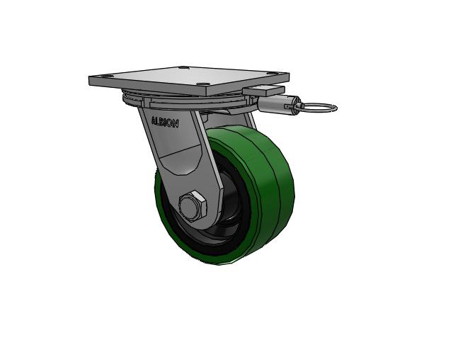 95 Series BBL Top Plate Swivel Caster with 8 x 4 Green Tread on Black Cast Iron Core PX - Thick Polyurethane (Cast Iron Core) Wheel
