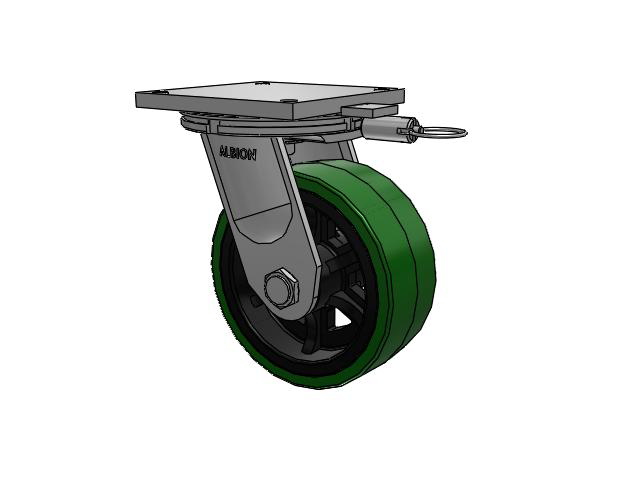 95 Series TRL Top Plate Swivel Caster with 10 x 4 Green Tread on Black Cast Iron Core PX - Thick Polyurethane (Cast Iron Core) Wheel