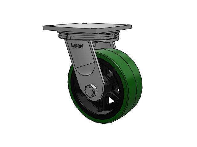 95 Series BBL Top Plate Swivel Caster with 10 x 4 Green Tread on Black Cast Iron Core PX - Thick Polyurethane (Cast Iron Core) Wheel