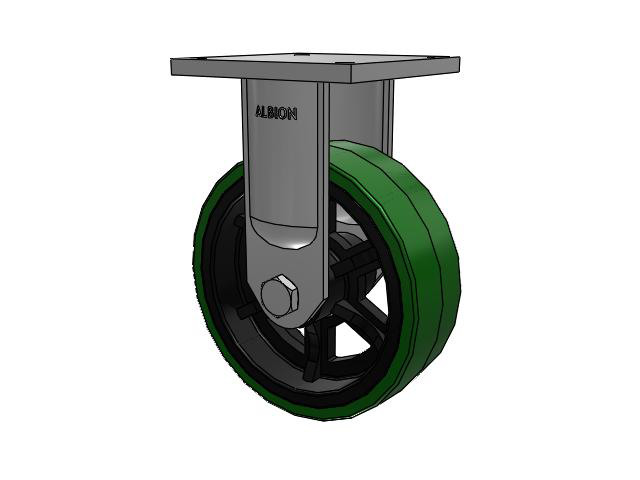 95 Series TRL Top Plate Rigid Caster with 12 x 4 Green Tread on Black Cast Iron Core PX - Thick Polyurethane (Cast Iron Core) Wheel